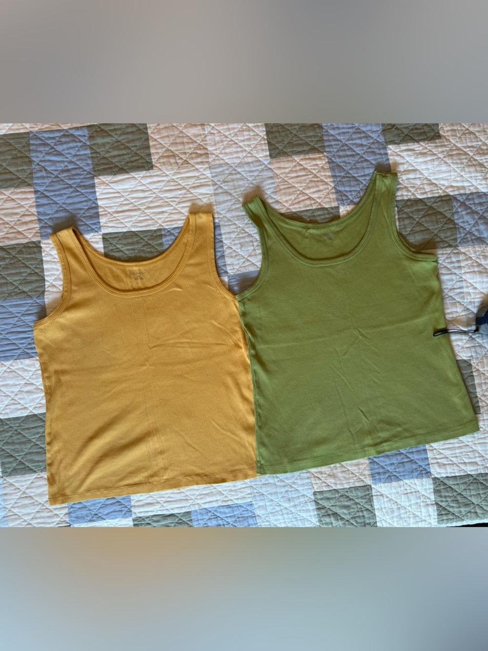 Vintage St. John’s Bay Ribbed Tank Tops Cotton Green and Yellow